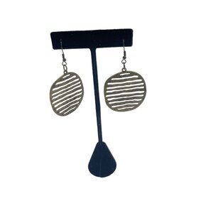 Brass Tone Circle Disc Earrings with Wave Patterned Slits New